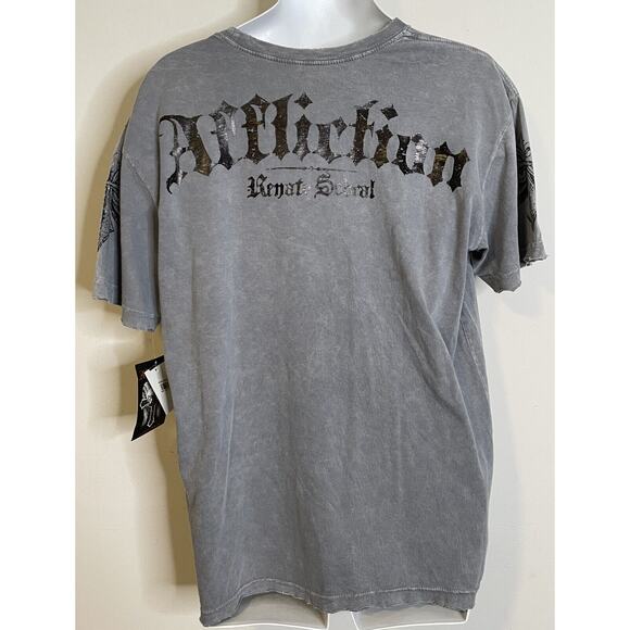 Affliction Gray Skull T Shirt NWT XL Babalu Renato Sobral Skater Streetwear Goth - Picture 3 of 8